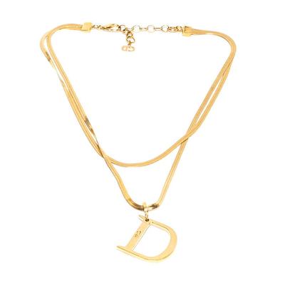 Christian Dior Vintage Gold Double Snake Chain D Pendant Necklace