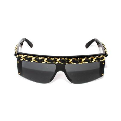 Chanel Vintage Black Chain Shield Sunglasses