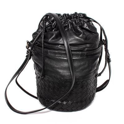 Bottega Veneta Black Intrecciato Nappa Leather Drawstring Bag