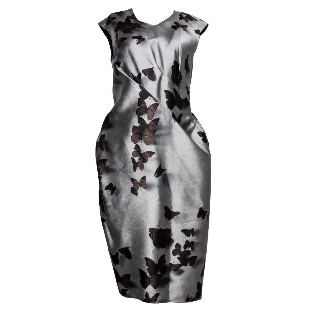  Lanvin Size 40 Grey Butterfly Print Dress