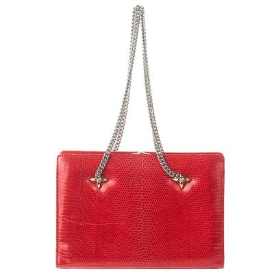 Valentino Red Lizard Vintage Clutch Handbag 