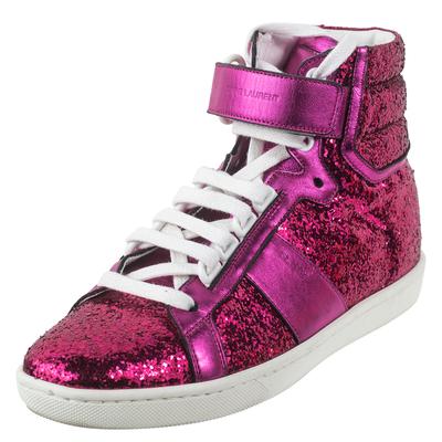 Saint Laurent Size 36 Pink Sparkle High Top Sneakers 
