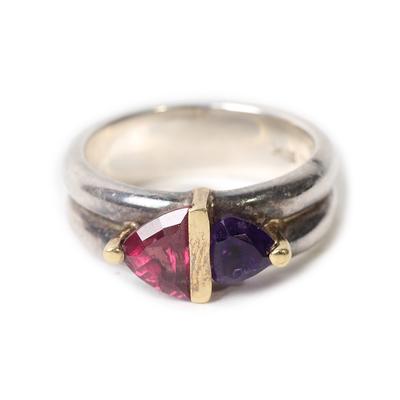 Sterling Silver Size 7 18K Gold Amethyst Ring 