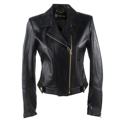 Versace Size 42 Black Leather Jacket 