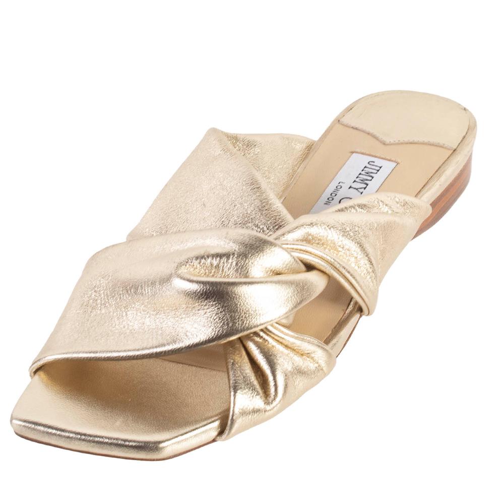  Jimmy Choo Size 36 Gold Woven Slip On Sandals