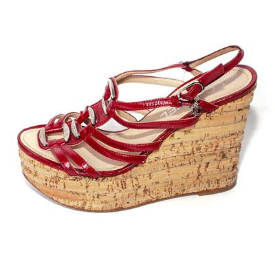 Chanel Size 35.5 Red Leather Cork Wedges