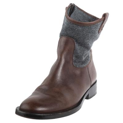 Brunello Cucinelli Size 38 Brown Leather & Wool Detail Western Combat Boots