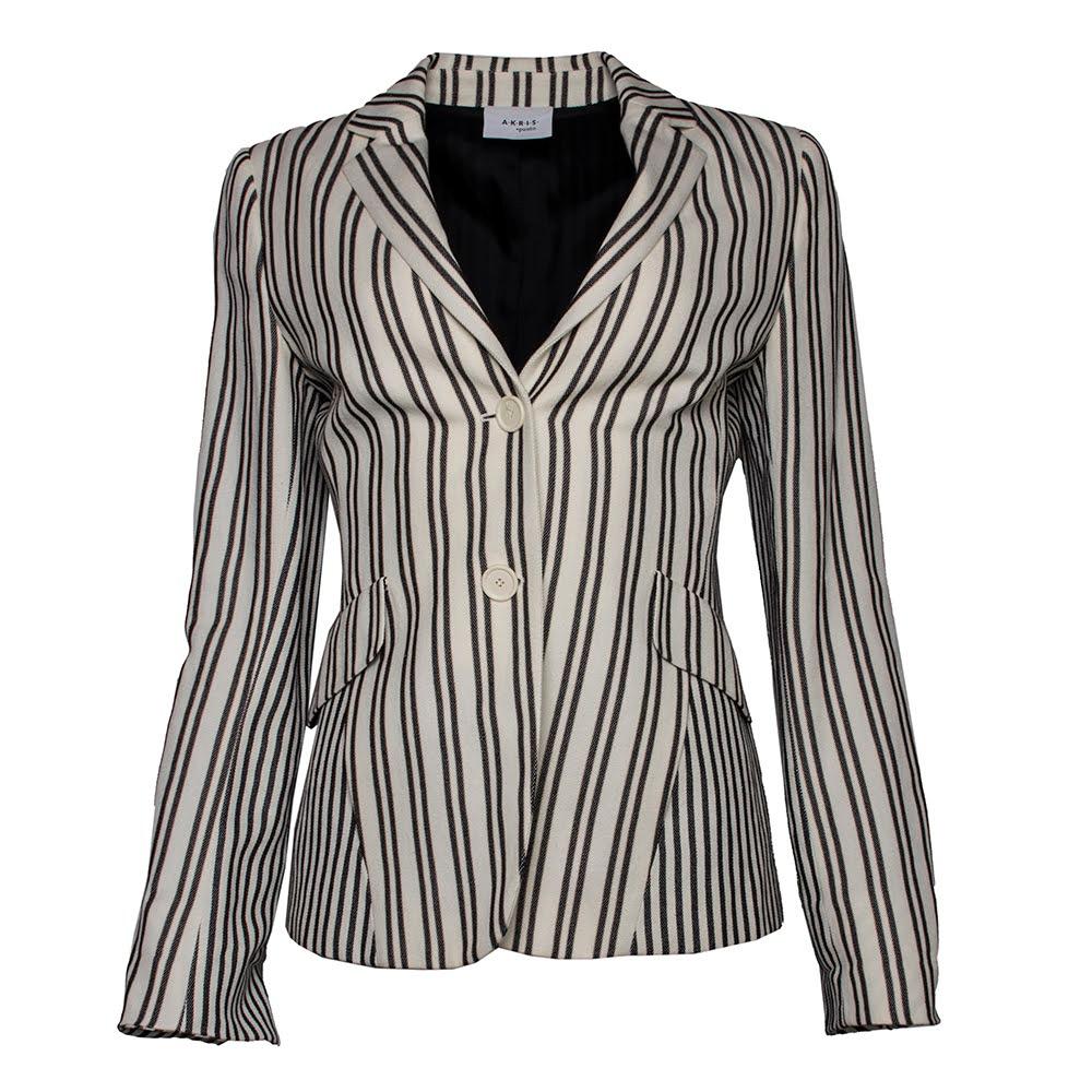  Akris Size 9 White Striped Jacket