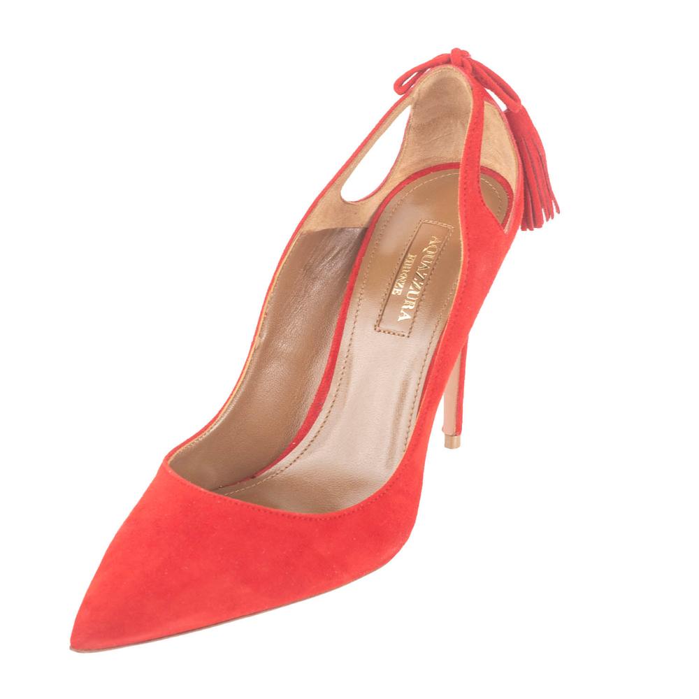  Aquazzura Size 37.5 Red Suede Pointed Toe Pumps