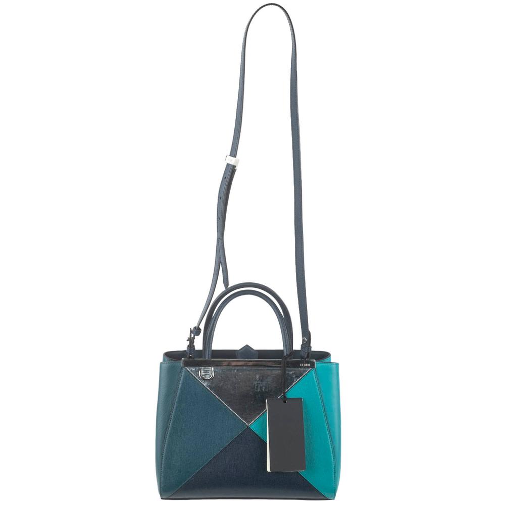  Fendi Blue Colorblock Dual Strap Handbag