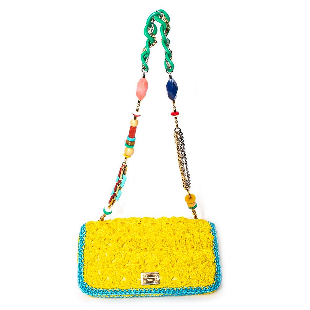  Dolce & Gabbana Yellow Knit Handbag