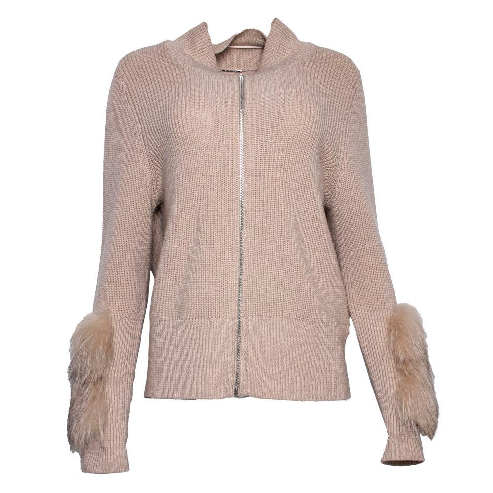  Elie Tahari Size Large Tan Fur Sleeve Sweater