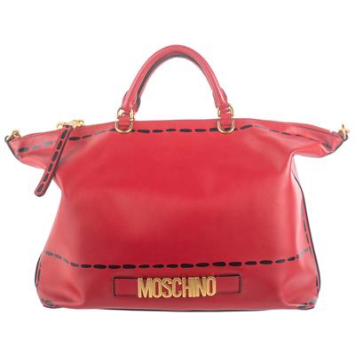 Moschino Red Leather Dual Strap Tote Bag 
