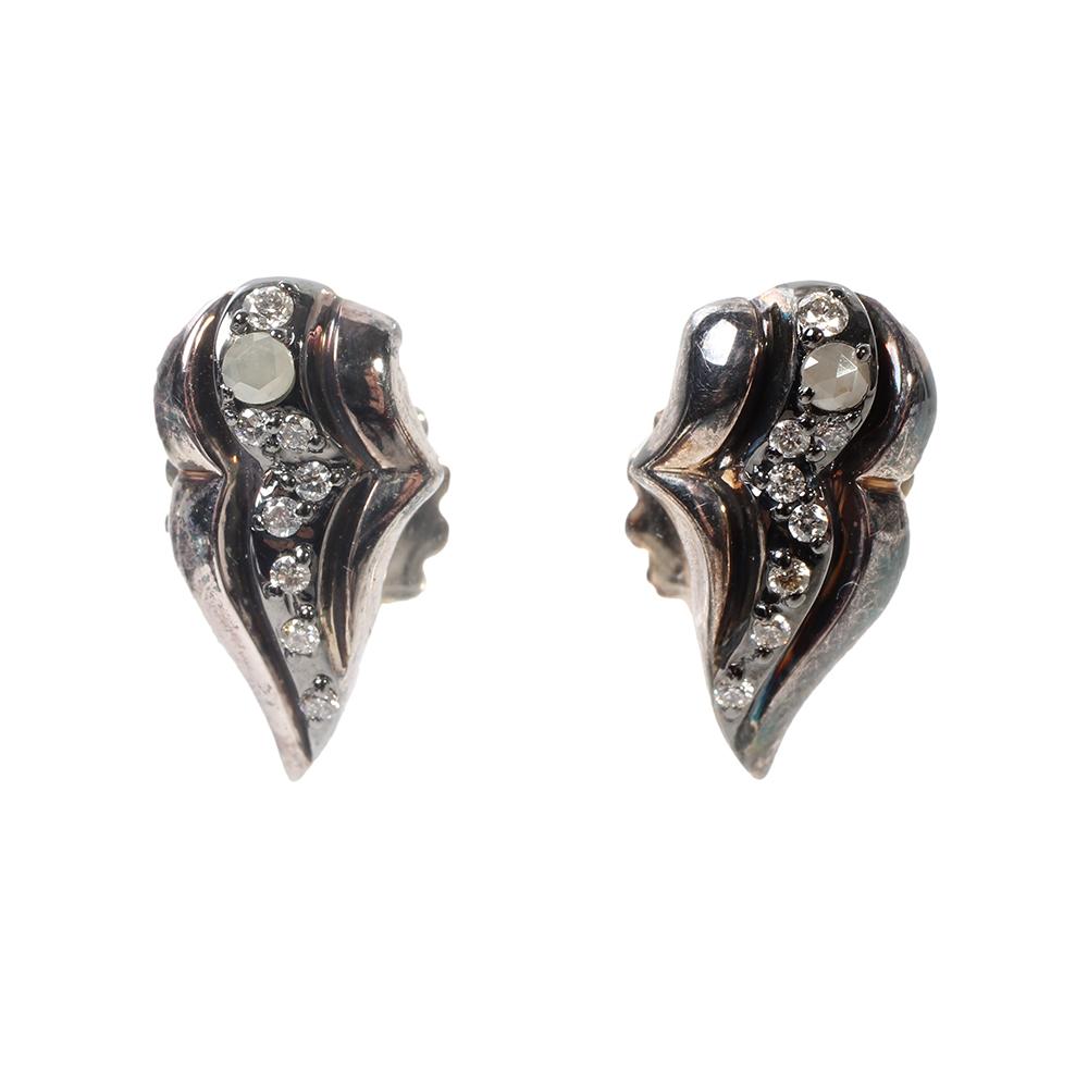  John Hardy Sterling Silver Lahar Wings Diamond Stud Earrings