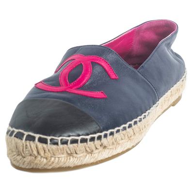 Chanel Size 39 Navy Leather Espadrille Shoes