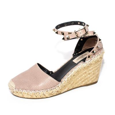 Valentino Size 36 Pink Leather Espadrille Wedges