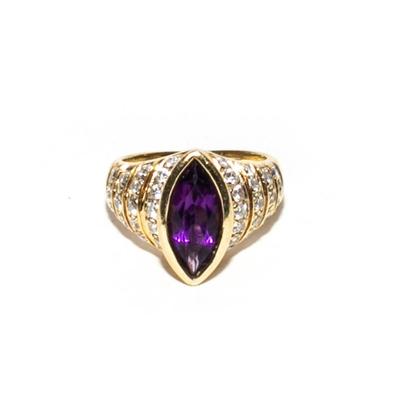 14K Gold Size 5 Purple Topaz Diamond Encrusted Ring