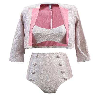New Lisa Marie Size XS Fernandez Pink & Silver Glitter 3 Piece Swimsuit