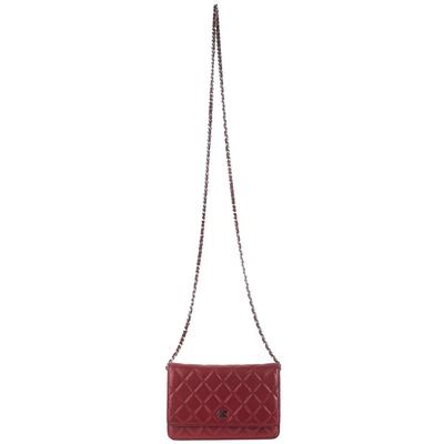 Chanel Small Red Leather Crossbody Handbag 