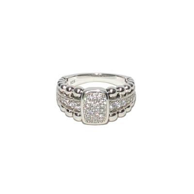 Lagos Size 7 Silver Caviar Diamond Pave Ring