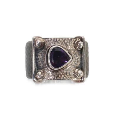 Leather Amethyst Size 7 Ring 