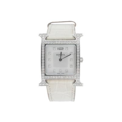 Hermes Off White Diamond Mother of Pearl Heure H. Hour Watch 
