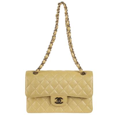  Chanel Small Yellow Rare Iridescent Caviar Leather Flap Handbag 