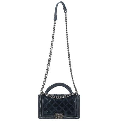Chanel Medium Navy Paris Salzburg Top Handle Boy Bag Handbag 