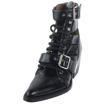 Chloe Size 37 Black Pointy Toe Leather Boots 
