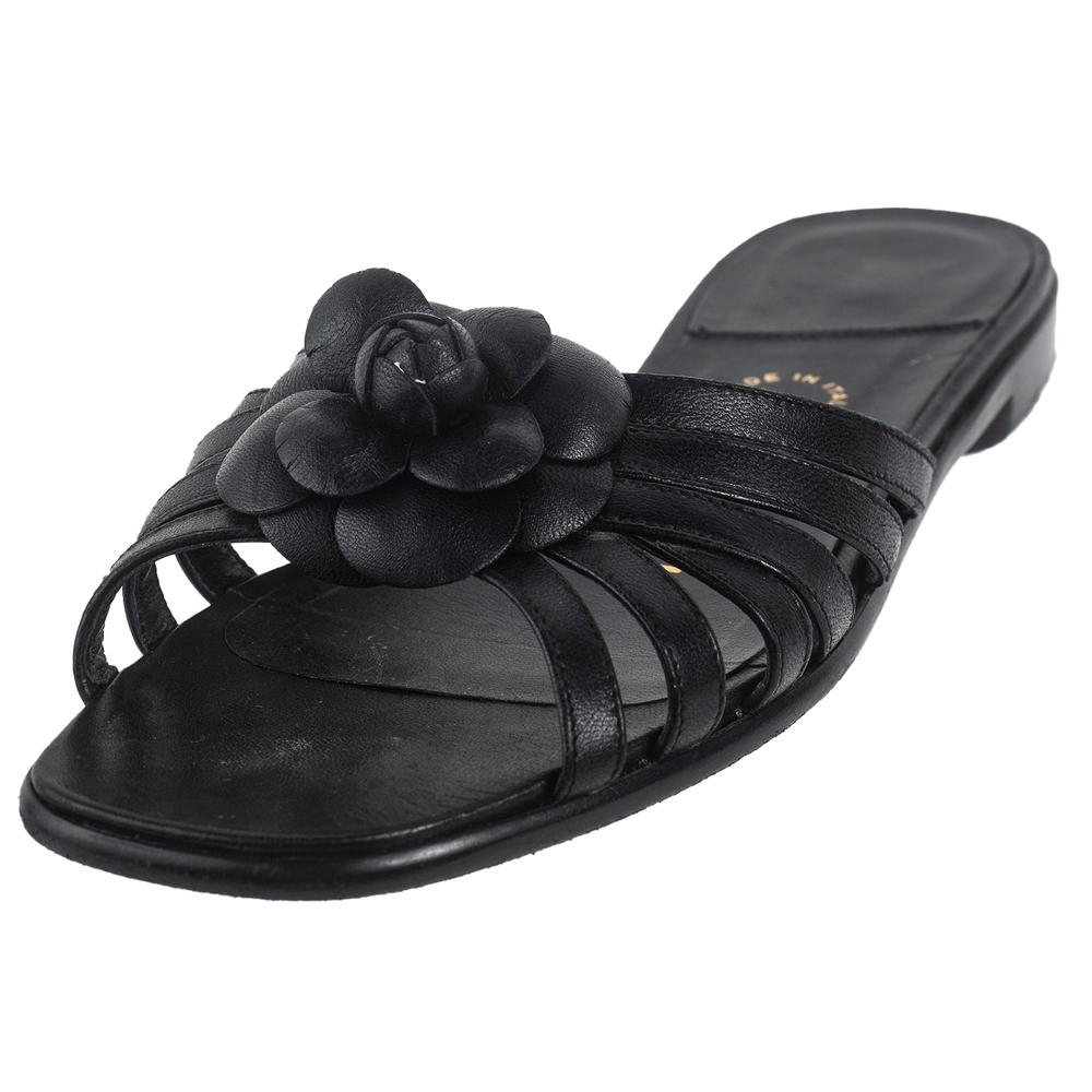  Chanel Size 36 Black Leather Sandals
