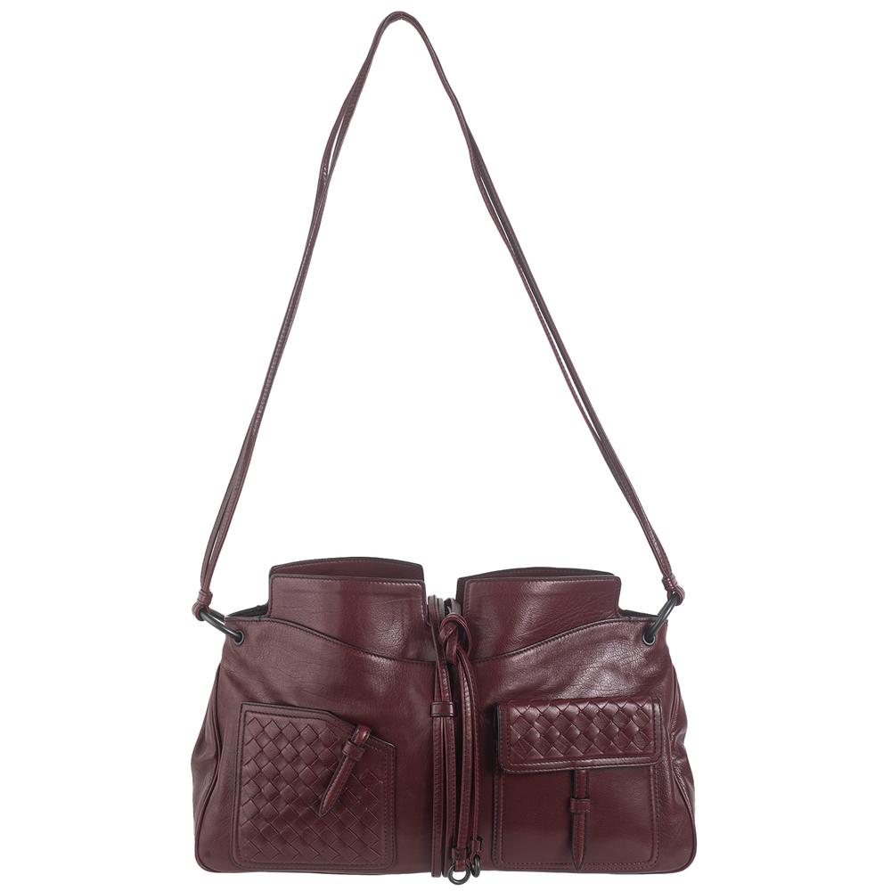  Bottega Veneta Burgundy Leather Shoulder Handbag