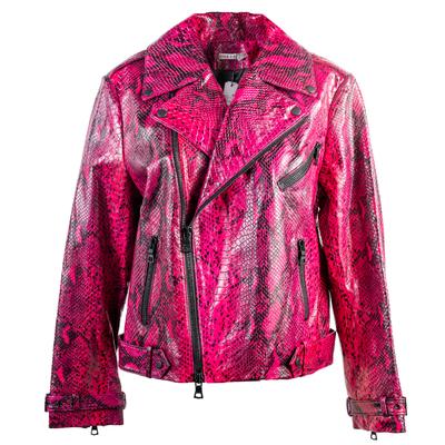 New Alice & Olivia Size Medium Pink Snakeskin Print Leather Jacket