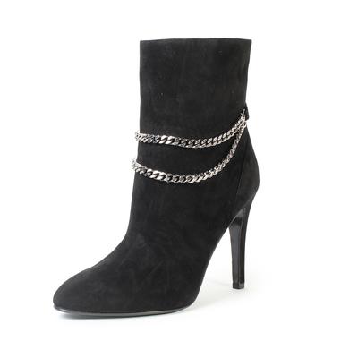 Saint Laurent Size 38.5 Suede Booties With Chain Detail 