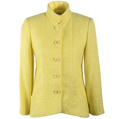 Chanel Size 34 2019 Yellow Tweed 2 Pocket Button Down Jacket 