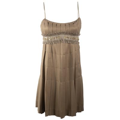 Chanel Size 36 Brown Silk Pleated Short Dress 