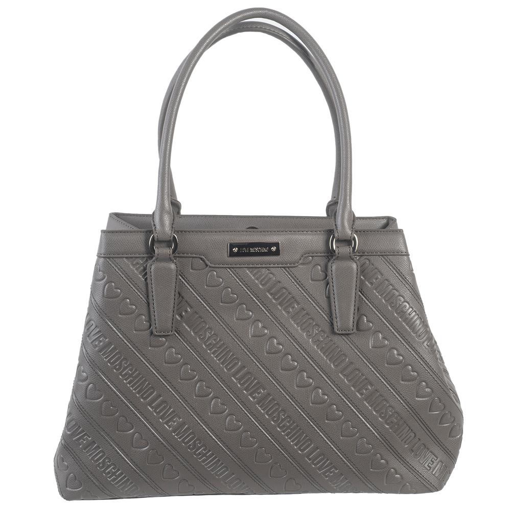  Moschino Grey Leather Love Heart Embroidered Handbag