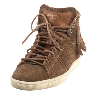 Saint Laurent Size 35.5 Brown Suede Fringed Sneakers 