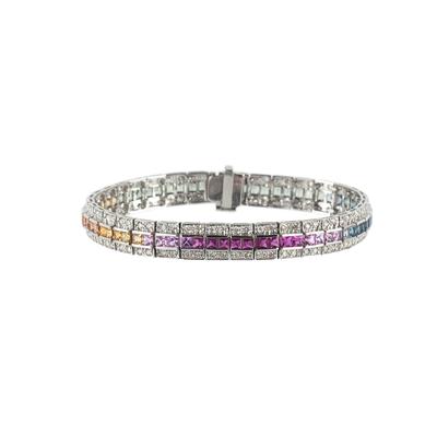 18k White Gold Rainbow Sapphire Diamond Bracelet 