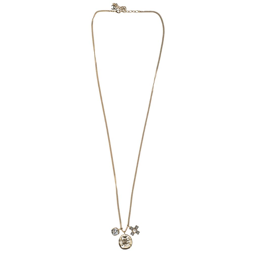  Chanel One Size Gold 2021 K Crystal/Cross/Medallion Necklace