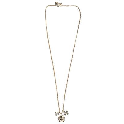 Chanel One Size Gold 2021 K Crystal/ Cross/ Medallion Necklace 