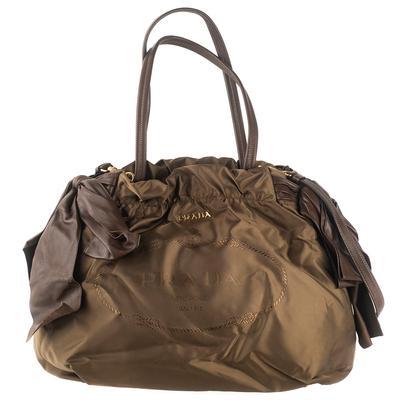 Prada Brown Nylon Bow Handbag 