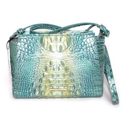 New Brahmin Blue Croc Embossed Leather Handbag
