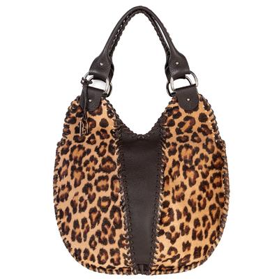 Fendi Brown Leopard Print Braided Leather Handbag 