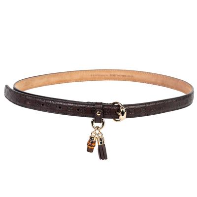 Gucci Size 32 Brown Leather Slim GG Belt 