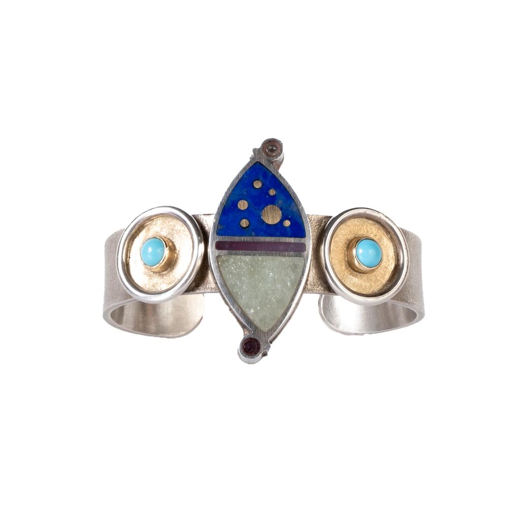  Delego Silver 14kt Lapis Lazuli Inlay Turquoise Cuff