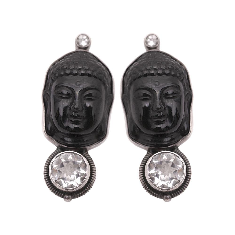  Echo Of The Dreamer Silver And Onyx Buddha Earrings