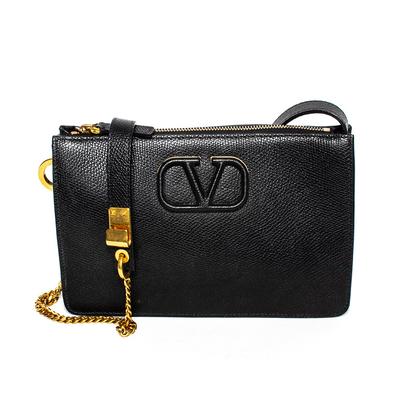 Valentino Black Leather V-Sling Pouch
