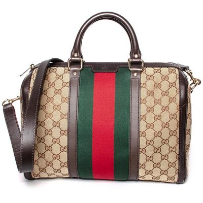 Gucci Brown Vintage Web Boston Handbag