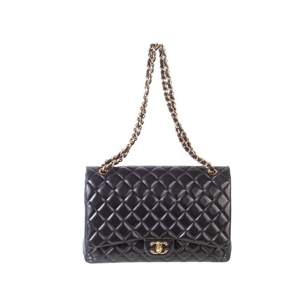  Chanel Black Lamb Maxi Handbag