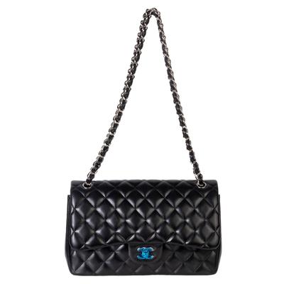 Chanel Black Jumbo Double Flap Lambskin Handbag